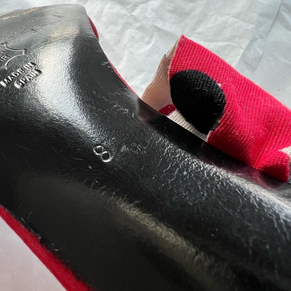 VTG 80s Xavier Denaud red suede heels scarf strap sz 8 Paris Made in Spain - Picture 8 of 14